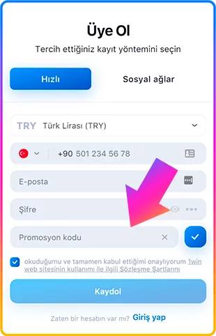Promosyon kodu 1win nereye girilir?